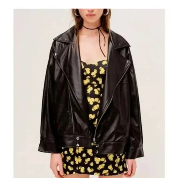 For Love & Lemons NWT Womens Black Dillon Faux Leather Moto Jacket Size M - Picture 1 of 6